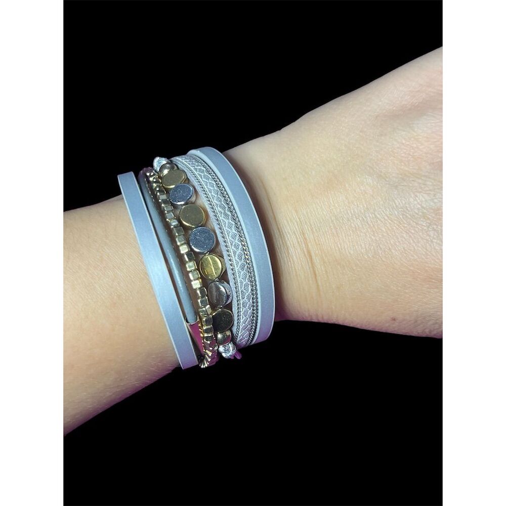 Boho Silver and Gold Multi-Layered Wrap Bracelet with Magnetic Closure - Picture 7 of 11
